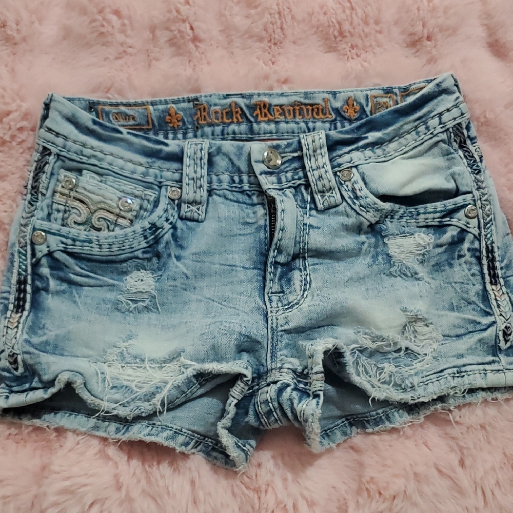 Rock Revival Women's Distressed Blue Denim Shorts